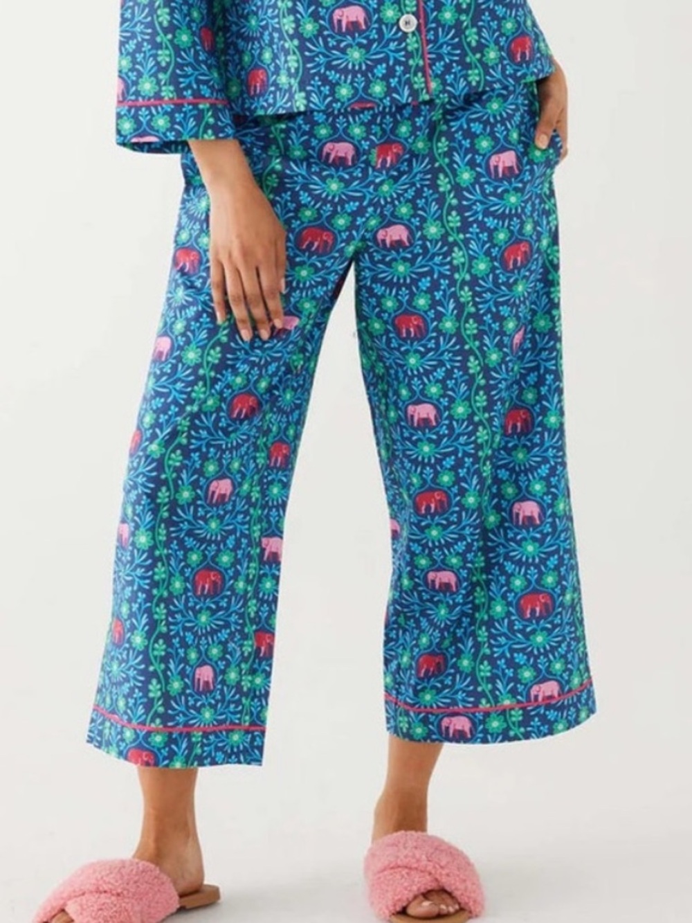 Mersea Over the Cotton Moon Elephant Garden Pajama Pants Sz XS Novelty Floral
